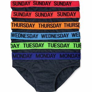Assorted Alpha Cotton Brief w/ Weekday on Colorful Waist Band, Lot of 6, Size M